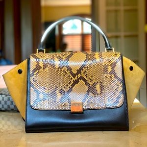 Celine Python Trapeze Handbag, 100% Authentic
